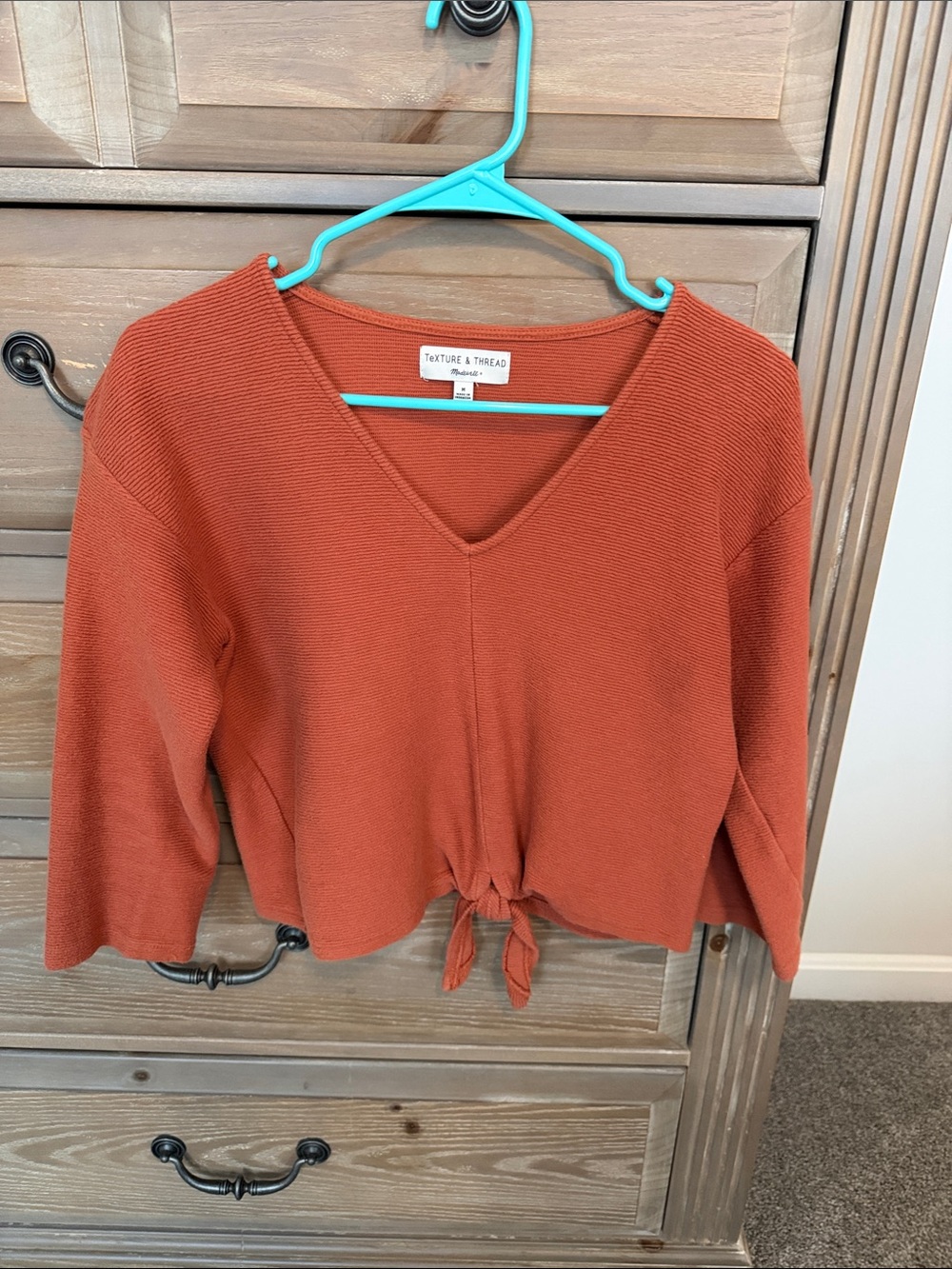 Madewell Rust Tie-Front V-Neck Sweater Top